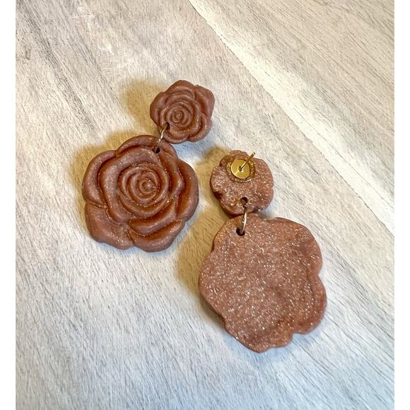 Earrings Statement Earrings Handcrafted Artwork Rose Gold Floral - Picture 4 of 6